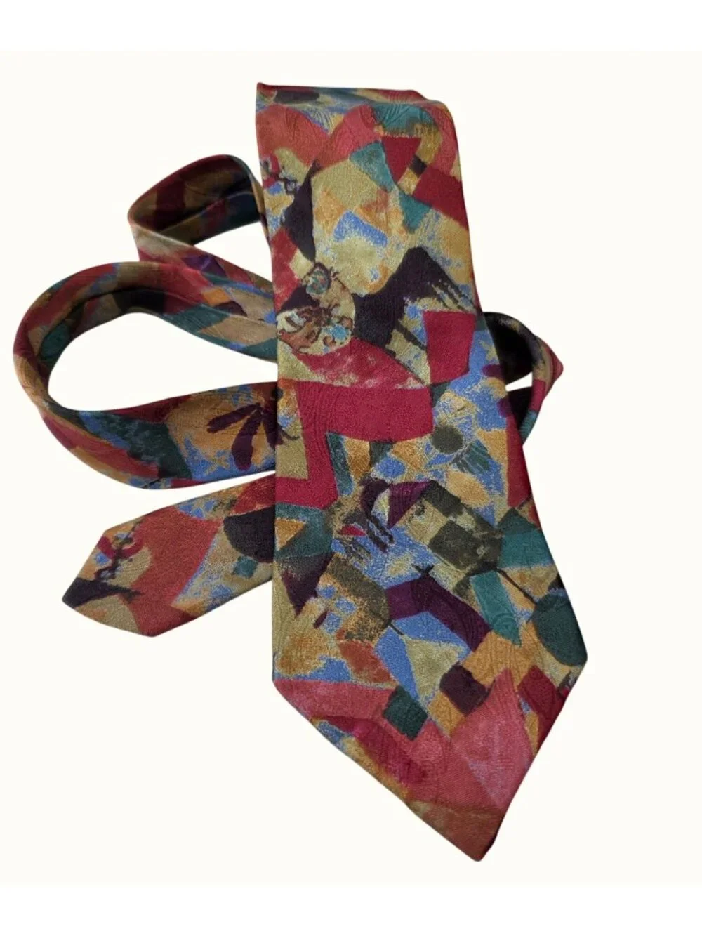 Fumagallis Italian Silk Tie 90s Abstract Geometric Purple Rose Green Black 3.75